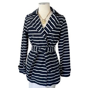 GAP FACTORY Striped Trench Jacket Navy Blue White Sz XS